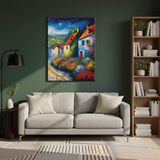 Colorful Village Landscape Canvas Art – Vibrant Bedroom Living Room Wall Decor