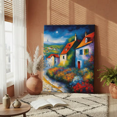 Colorful Village Landscape Canvas Art – Vibrant Bedroom Living Room Wall Decor