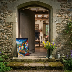 Colorful Village Landscape Canvas Art – Vibrant Bedroom Living Room Wall Decor