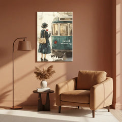 Vintage Morning Journey Retro Cafe Window Canvas Art – Bedroom Living Room Wall Decor