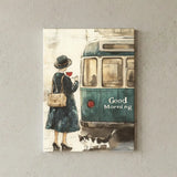 Vintage Morning Journey Retro Cafe Window Canvas Art – Bedroom Living Room Wall Decor