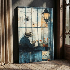 Vintage Morning Journey Retro Cafe Window Canvas Art – Bedroom Living Room Wall Decor