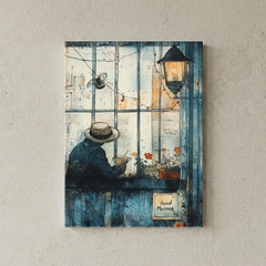 Vintage Morning Journey Retro Cafe Window Canvas Art – Bedroom Living Room Wall Decor
