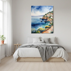 Mediterranean Coastline Serene Seaside Landscape Canvas Art – Bedroom Wall Decor