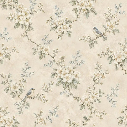Ivory Blossom & Bluebird Chinoiserie Wallpaper