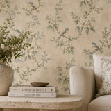 Ivory Blossom & Bluebird Chinoiserie Wallpaper