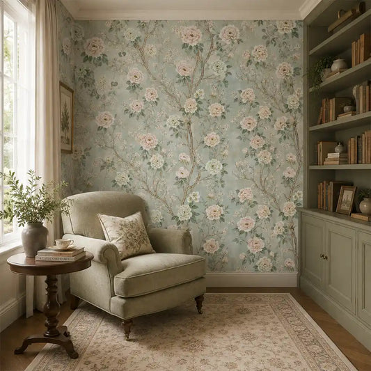 English Garden Peony Chinoiserie Wallpaper