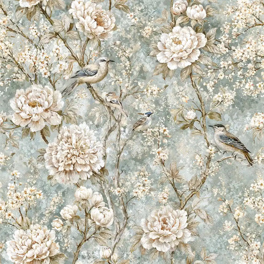 Peony & Songbird Garden Chinoiserie Wallpaper