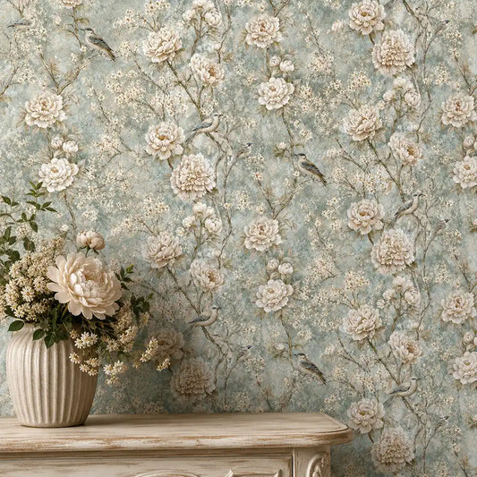Peony & Songbird Garden Chinoiserie Wallpaper