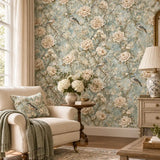 Peony & Songbird Garden Chinoiserie Wallpaper