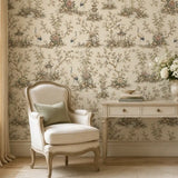 Oriental Garden Crane Chinoiserie Wallpaper