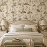 Oriental Garden Crane Chinoiserie Wallpaper