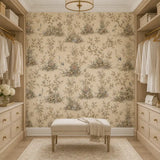 Oriental Garden Crane Chinoiserie Wallpaper