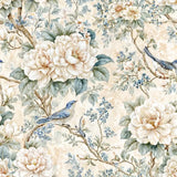 Blue Songbird Peony Chinoiserie Wallpaper