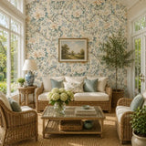 Blue Songbird Peony Chinoiserie Wallpaper