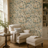 Blue Songbird Peony Chinoiserie Wallpaper