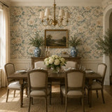 Blue Songbird Peony Chinoiserie Wallpaper