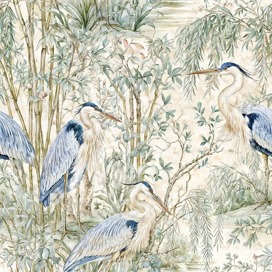 Heron Willow Garden Chinoiserie Wallpaper