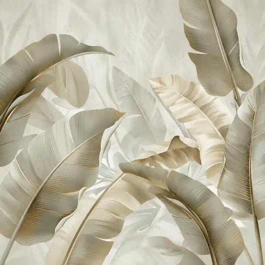 Ivory beige calm tropical botanical peel-and-stick wall mural for serene bedroom design