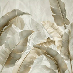 Ivory beige calm tropical botanical peel-and-stick wall mural for serene bedroom design