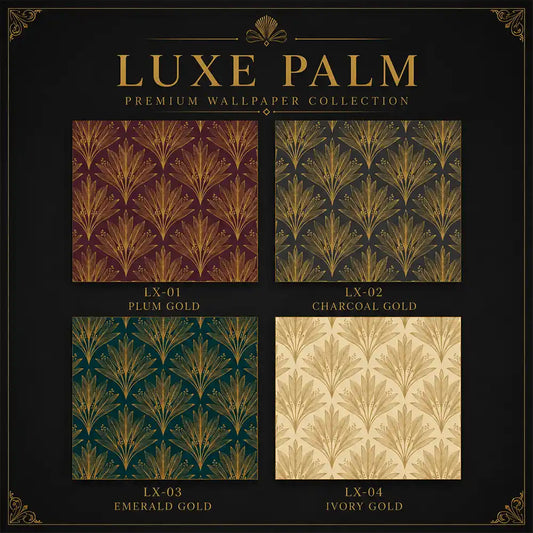 Deep plum tropical palm Art Deco peel-and-stick wallpaper for elegant bedroom design