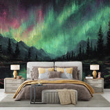 Aurora Lake Scenic Wall Mural – Peel-and-Stick Large Bedroom Living Room Design