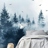 Mist Forest Landscape Wall Mural – Peel-and-Stick Large Bedroom Design