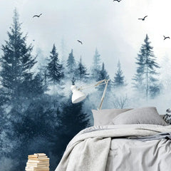 Mist Forest Landscape Wall Mural – Peel-and-Stick Large Bedroom Design