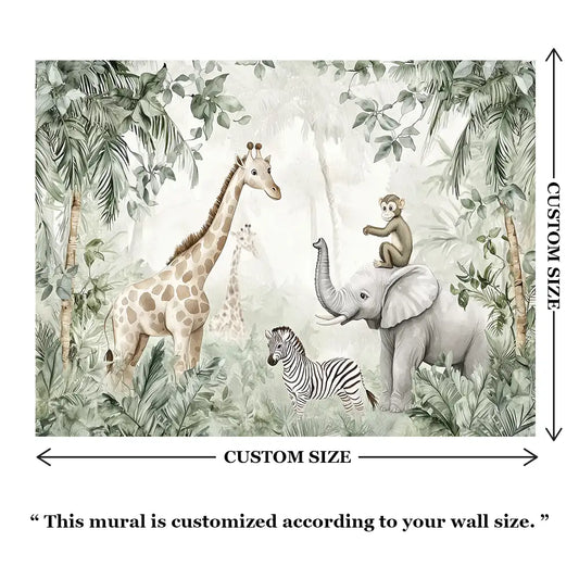 Jungle Safari Animals Wall Mural – Kids Room Peel-and-Stick Large Removable Design