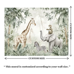 Jungle Safari Animals Wall Mural – Kids Room Peel-and-Stick Large Removable Design