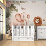Safari Friends Pastel Nursery Wall Mural – Peel-and-Stick Large Removable Design