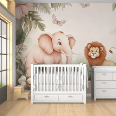 Safari Friends Pastel Nursery Wall Mural – Peel-and-Stick Large Removable Design