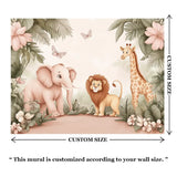 Safari Friends Pastel Nursery Wall Mural – Peel-and-Stick Large Removable Design