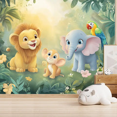 Bright Jungle Friends Wall Mural – Kids Room Peel-and-Stick Large Removable Design
