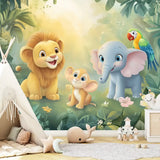 Bright Jungle Friends Wall Mural – Kids Room Peel-and-Stick Large Removable Design