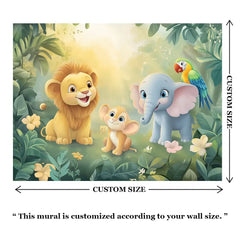Bright Jungle Friends Wall Mural – Kids Room Peel-and-Stick Large Removable Design