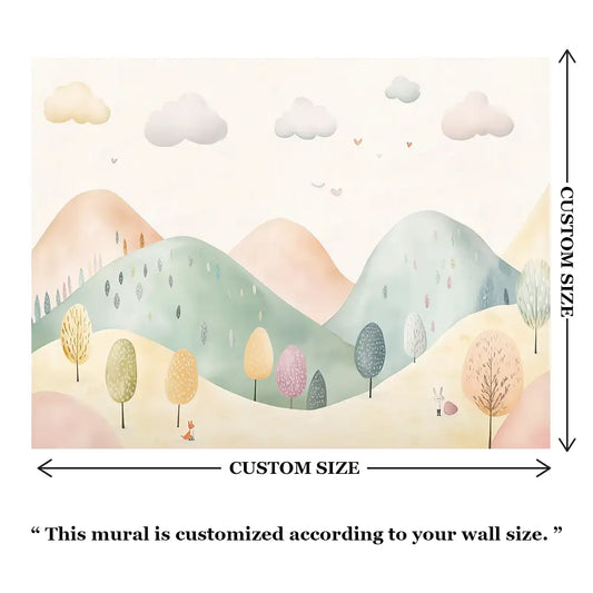 Pastel Dreamland Hills Wall Mural – Kids Room Peel-and-Stick Large Removable Design