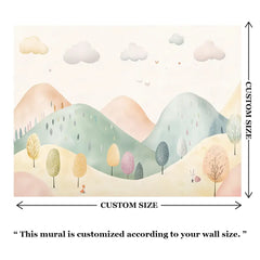 Pastel Dreamland Hills Wall Mural – Kids Room Peel-and-Stick Large Removable Design