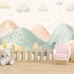 Pastel Dreamland Hills Wall Mural – Kids Room Peel-and-Stick Large Removable Design