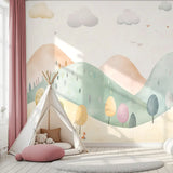 Pastel Dreamland Hills Wall Mural – Kids Room Peel-and-Stick Large Removable Design