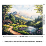 Mountain Valley Cottage Landscape Wall Mural – Peel-and-Stick Large Removable Design