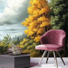 Autumn Forest Path Landscape Wall Mural – Peel-and-Stick Large Bedroom Design