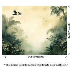 Misty Jungle Wall Mural – Lush Green Peel-and-Stick Large Removable Design