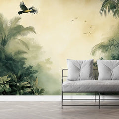 Misty Jungle Wall Mural – Lush Green Peel-and-Stick Large Removable Design