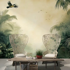 Misty Jungle Wall Mural – Lush Green Peel-and-Stick Large Removable Design