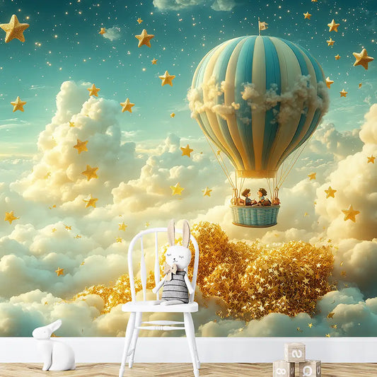 Dreamy Hot Air Balloon Sky Wall Mural – Peel-and-Stick Large Nursery Design