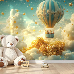 Dreamy Hot Air Balloon Sky Wall Mural – Peel-and-Stick Large Nursery Design