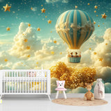 Dreamy Hot Air Balloon Sky Wall Mural – Peel-and-Stick Large Nursery Design