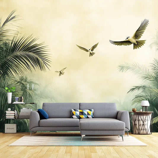 Tropical Mist Birds Wall Mural – Peel-and-Stick Large Bedroom Living Room Design