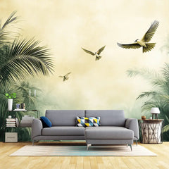 Tropical Mist Birds Wall Mural – Peel-and-Stick Large Bedroom Living Room Design